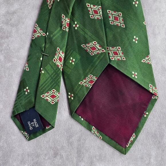 Polo by Ralph Lauren Green Red Geometric 100% Silk Men's Neck Tie - Picture 6 of 6
